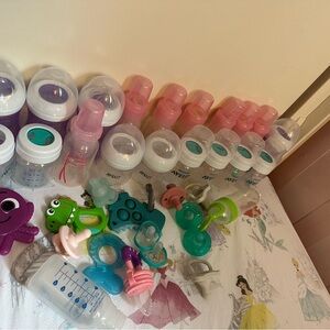 Baby Bottle and Pacifier Set - Pink, Blue, Green